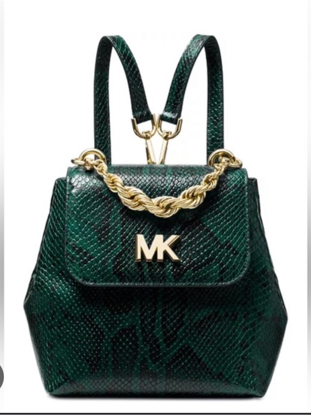 Michael Kors Green Mott Chain Python Convertible Backpack A1